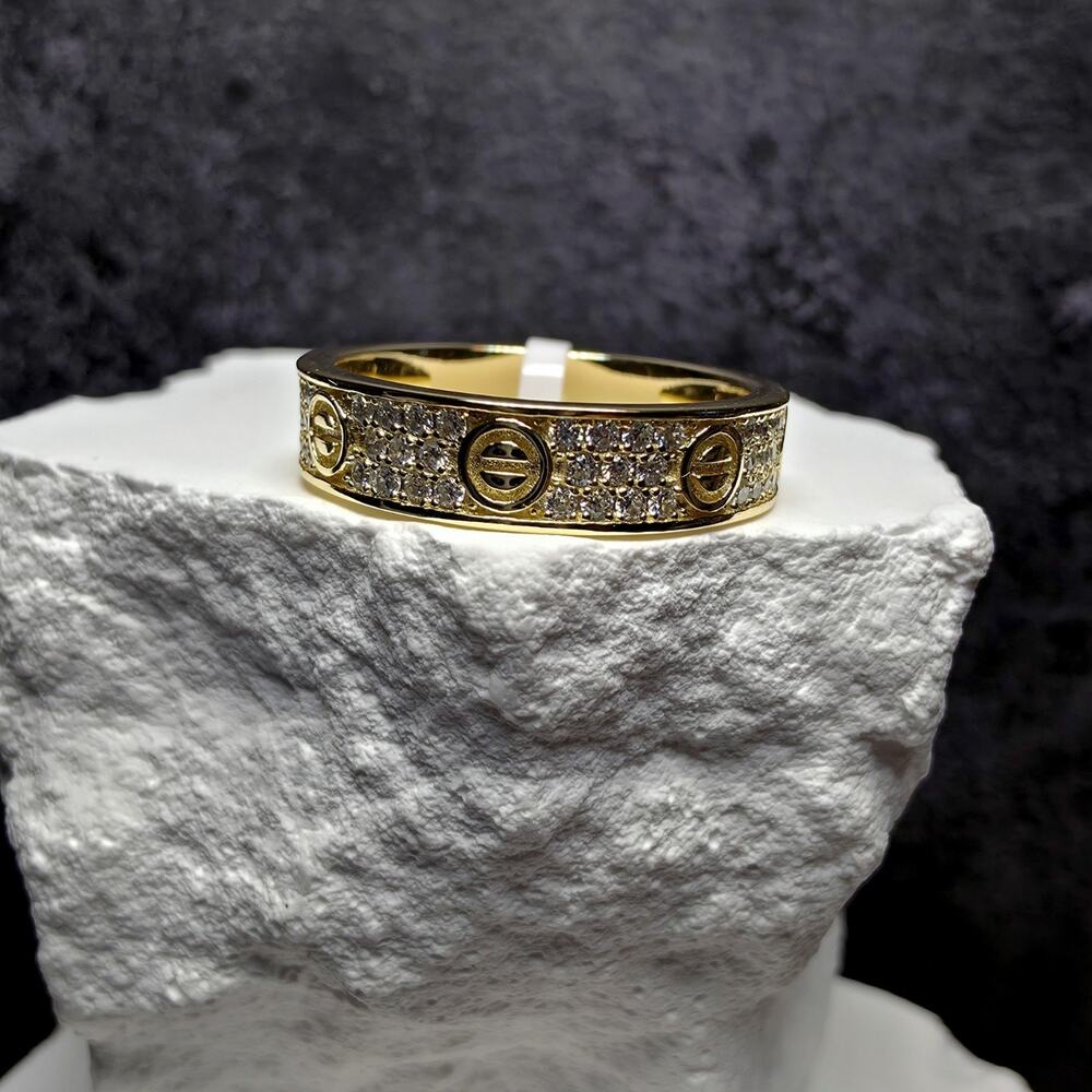 Size 7 or 8 - 0.71 CTW Moissanite Pavé & Screw Motif Ring - Gold Over Silver - Picture 9 of 9